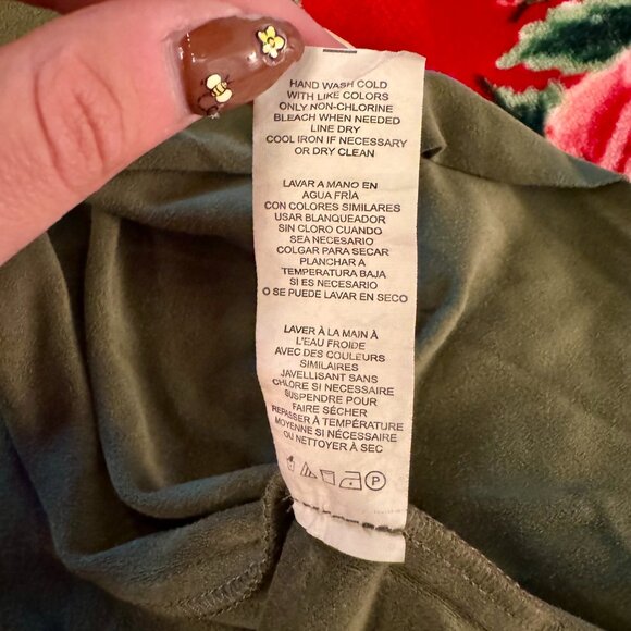 Kensie Olive Green Faux Suede Twist Front Tulip Hem Dress Women’s Size M - Picture 12 of 13